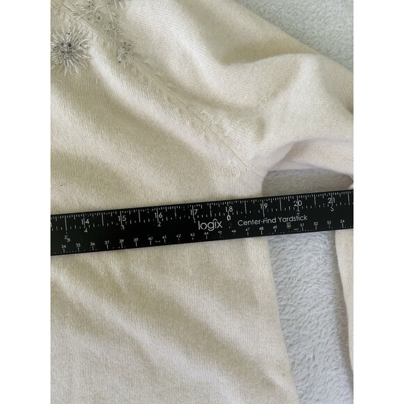 Talbots One Button Beaded Cardigan Lambs Wool Angora Nylon Ivory Sz Small - Picture 11 of 12